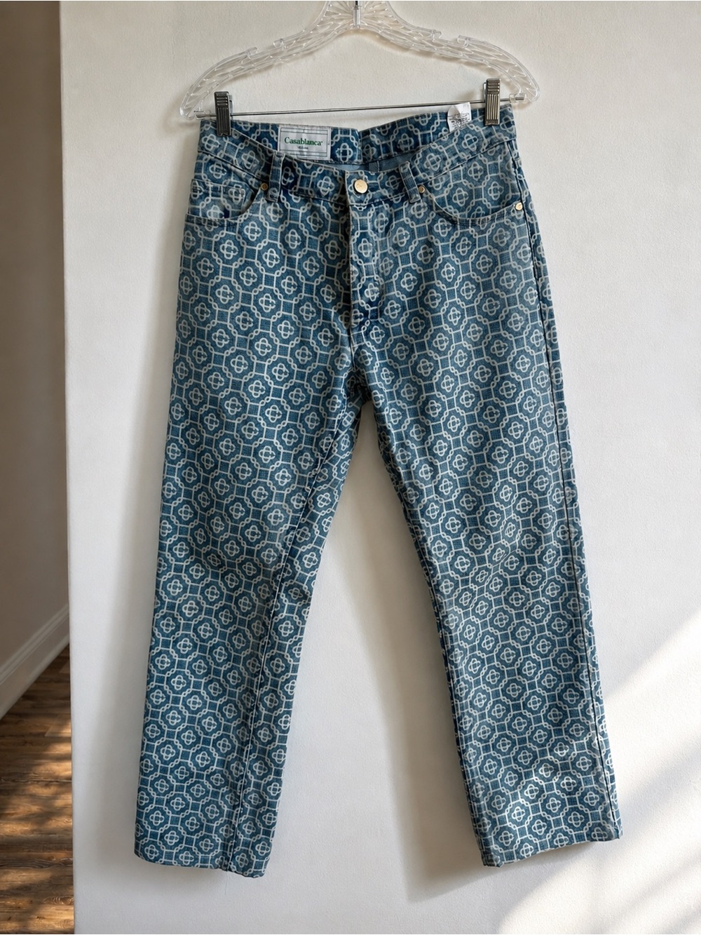Casablanca Monogram Denim Jeans Blue White Tennis Club Straight Leg Pants Size M